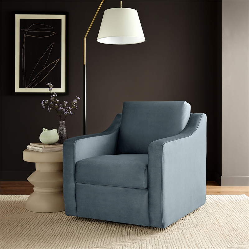 Maklaine Contemporary Performance Velvet Armchair in Cadet Blue