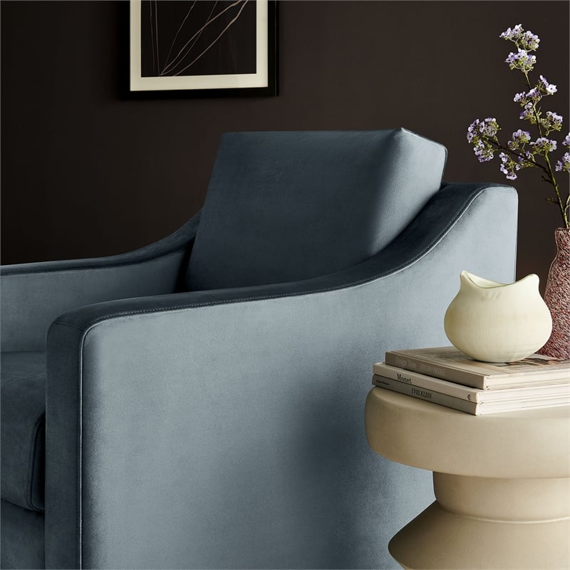 Maklaine Contemporary Performance Velvet Armchair in Cadet Blue