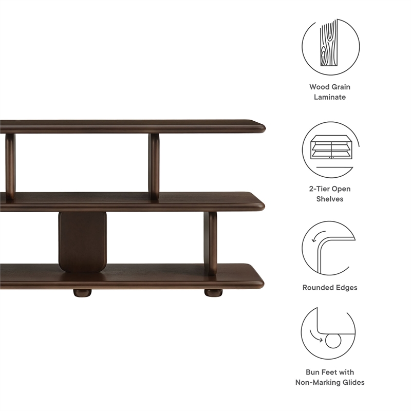 Maklaine Modern / Contemporary 2-Tier Open Shelving Bookshelf in Walnut