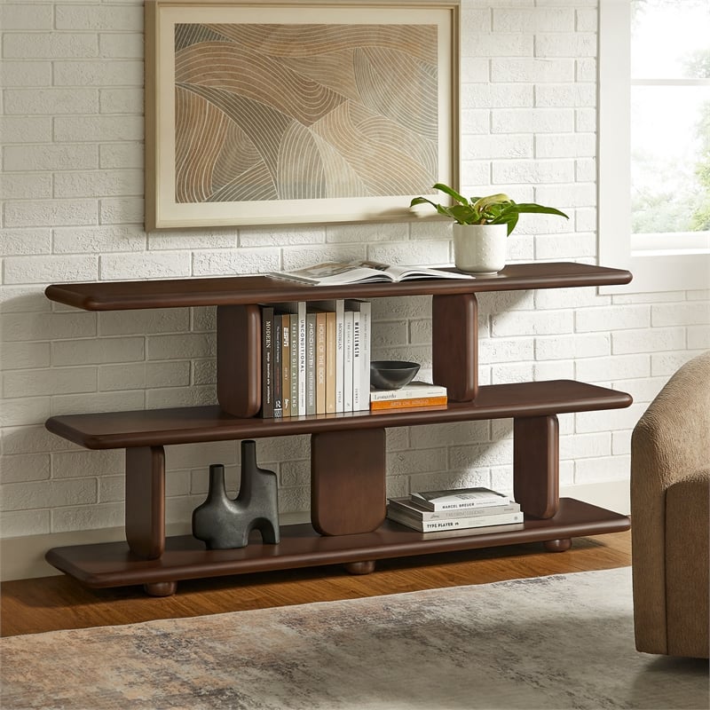 Maklaine Modern / Contemporary 2-Tier Open Shelving Bookshelf in Walnut