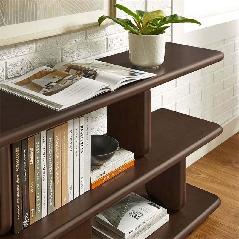 Maklaine Modern / Contemporary 2-Tier Open Shelving Bookshelf in Walnut