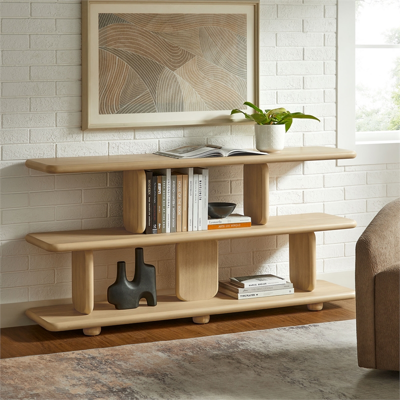 Maklaine Modern / Contemporary 2-Tier Open Shelving Bookshelf in Natural