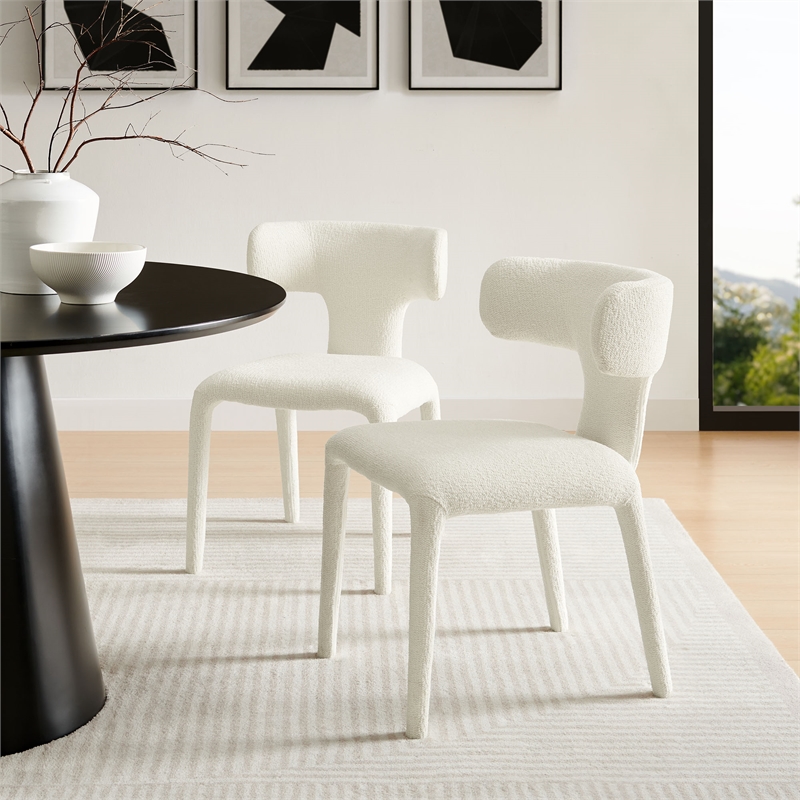 Maklaine Contemporary Fully Upholstered Dining Chair in Cream