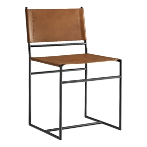 Maklaine Contemporary Leather Seat and Backrest Dining Chair in Tan