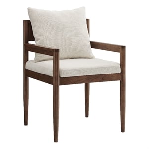 Maklaine Contemporary Solid Elm Wood Frame Fabric Dining Armchair in Salt