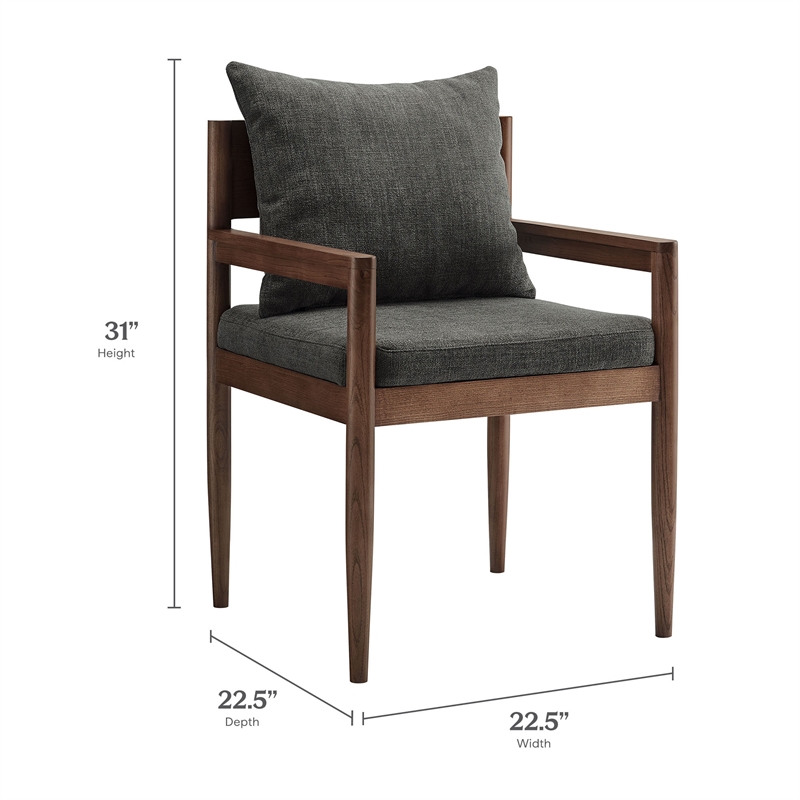 Maklaine Contemporary Solid Elm Wood Frame Dining Armchair in Charcoal