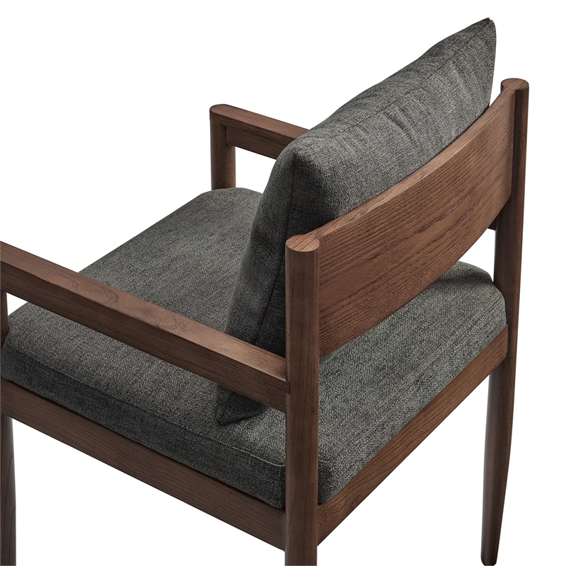 Maklaine Contemporary Solid Elm Wood Frame Dining Armchair in Charcoal