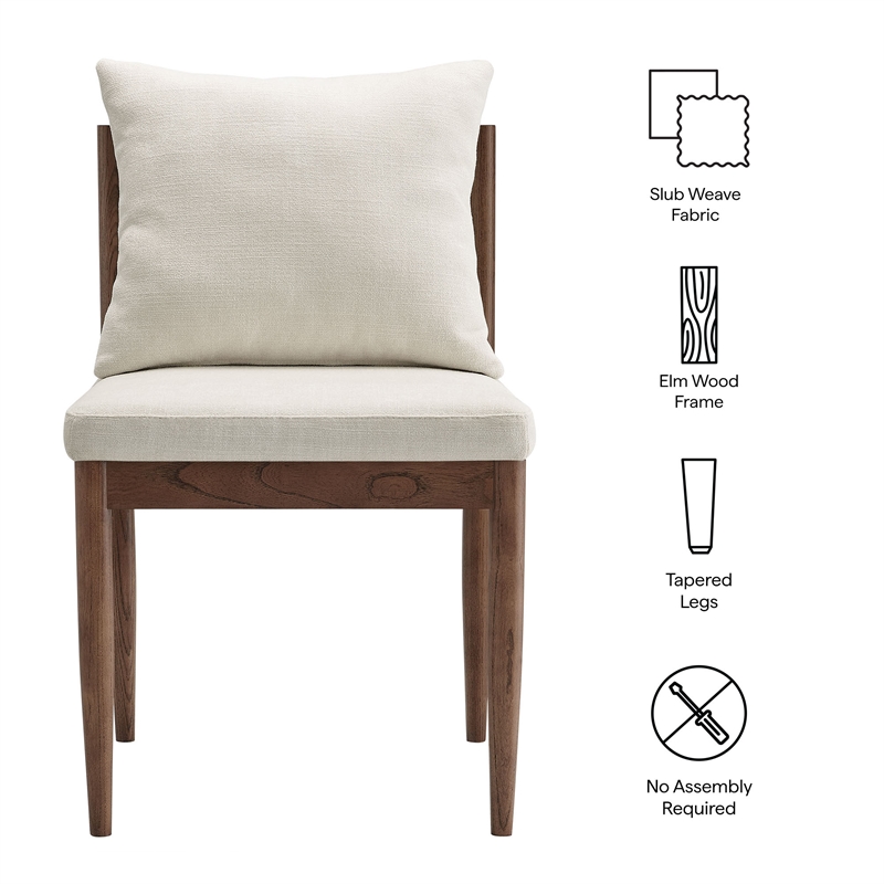 Maklaine Contemporary Solid Elm Wood Frame Dining Side Chair in Salt