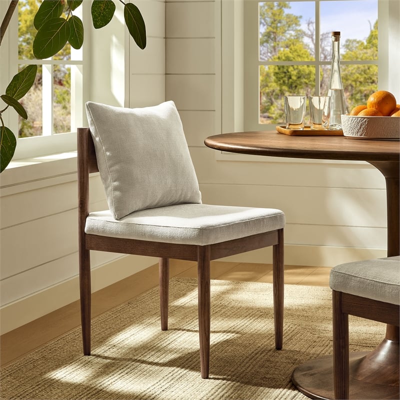 Maklaine Contemporary Solid Elm Wood Frame Dining Side Chair in Salt