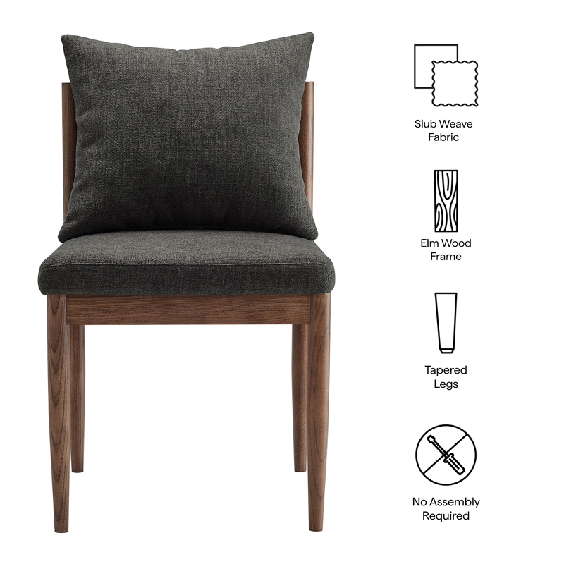 Maklaine Contemporary Solid Elm Wood Frame Dining Side Chair in Charcoal