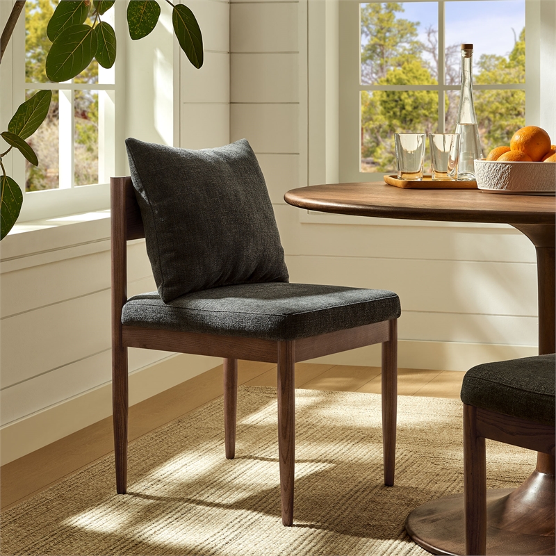 Maklaine Contemporary Solid Elm Wood Frame Dining Side Chair in Charcoal