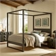 Maklaine Contemporary 4-Post Canopy Platform Bed in Smoked Oak