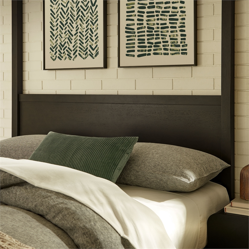 Maklaine Contemporary 4-Post Canopy Platform Bed in Smoked Oak