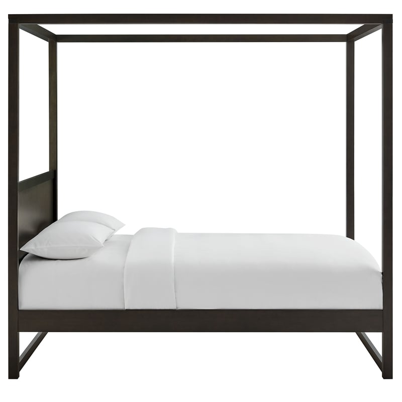Maklaine Contemporary 4-Post Canopy Platform Bed in Smoked Oak