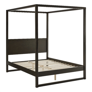 Maklaine Contemporary 4-Post Canopy Platform Bed in Smoked Oak
