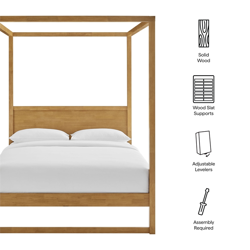 Maklaine Modern / Contemporary 4-Post Canopy Platform Bed in Oak