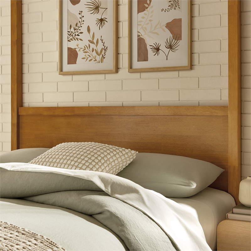 Maklaine Modern / Contemporary 4-Post Canopy Platform Bed in Oak