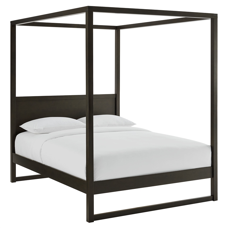 Maklaine Contemporary 4-Post Canopy Platform Bed in Smoked Oak