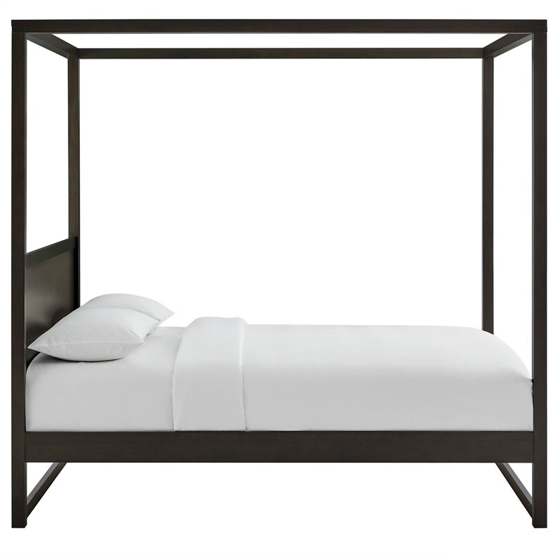 Maklaine Contemporary 4-Post Canopy Platform Bed in Smoked Oak