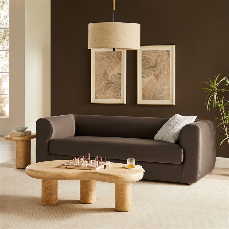 Maklaine Contemporary Performance Velvet Sofa in Chocolate Brown