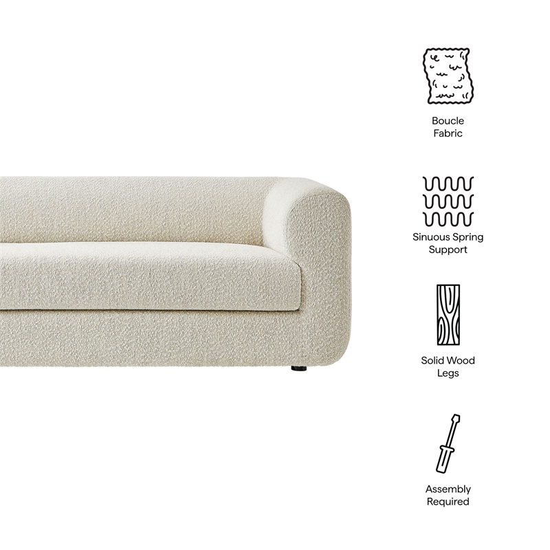 Maklaine Contemporary Boucle Fabric Upholstered Sofa in Pearl