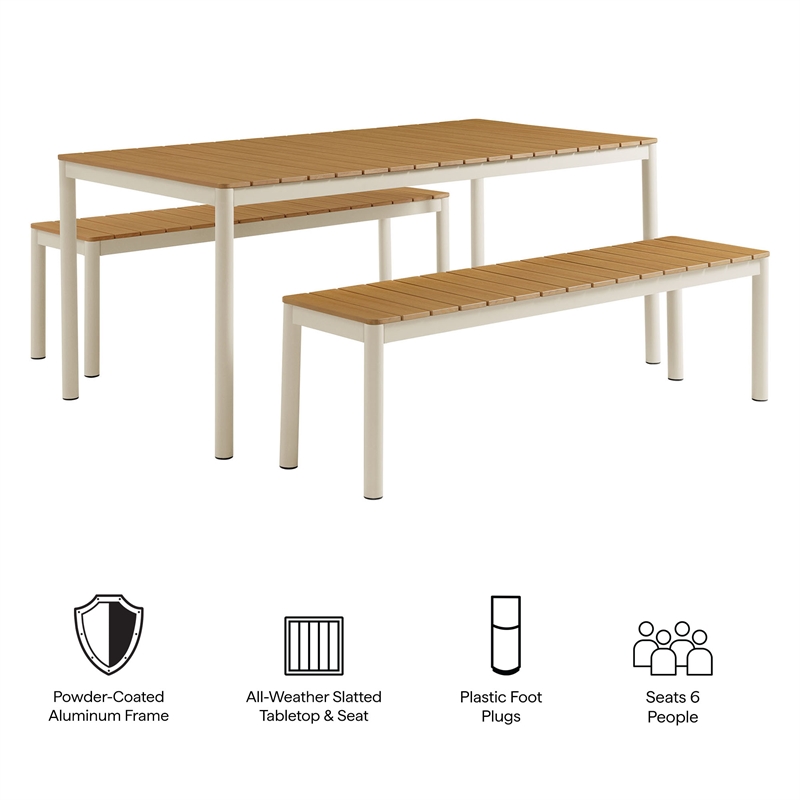 Maklaine Modern / Contemporary Dining Set with Benches in Natural