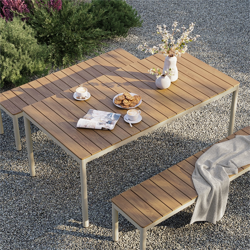 Maklaine Modern / Contemporary Dining Set with Benches in Natural