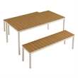 Maklaine Modern / Contemporary Dining Set with Benches in Natural
