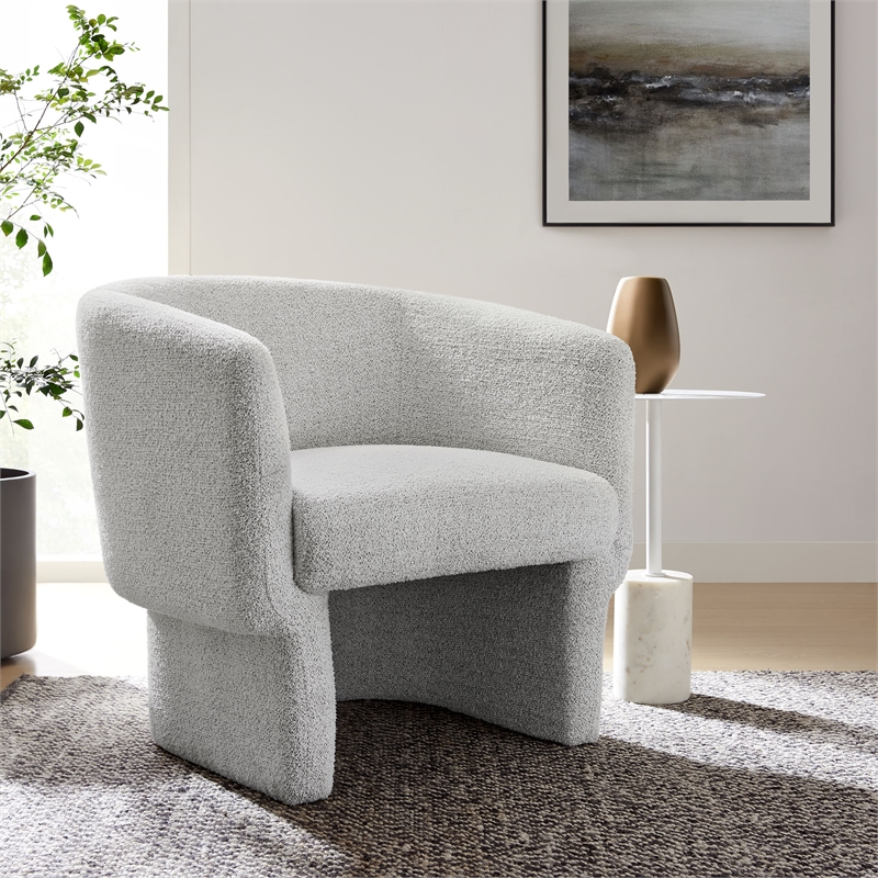 Maklaine Boucle Fabric Upholstered Accent Chair in Newsprint