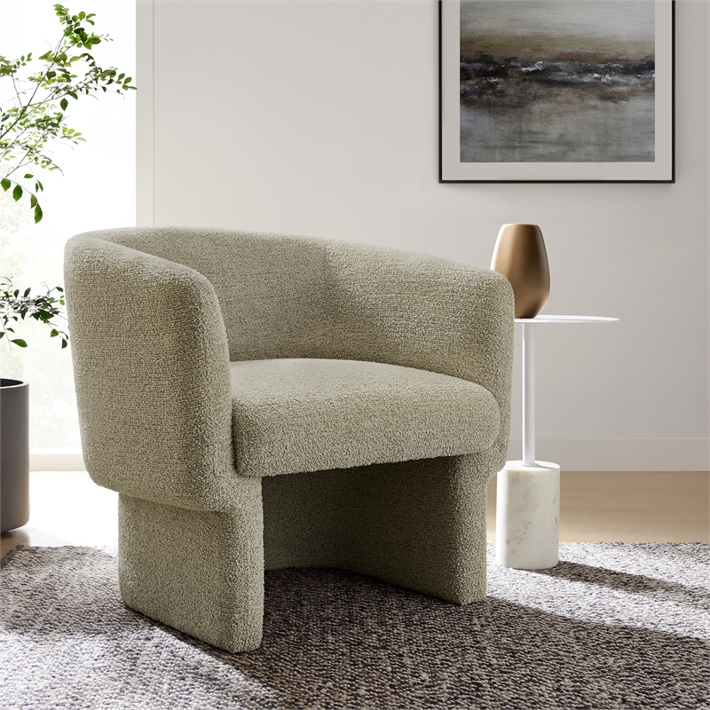 Maklaine Contemporary Boucle Fabric Upholstered Accent Chair in Cork