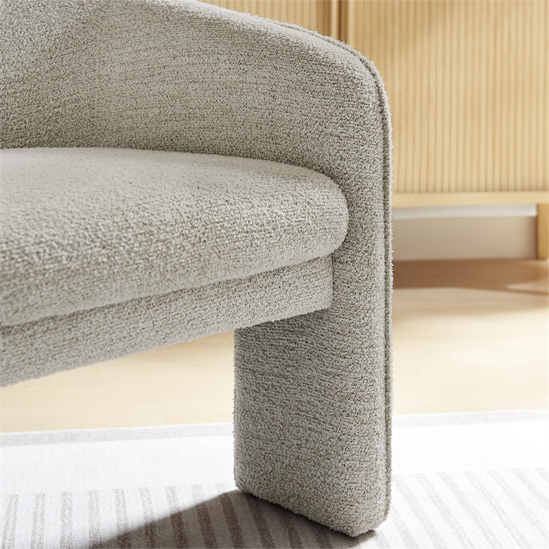 Maklaine Boucle Fabric Upholstered Accent Armchair in Parchment