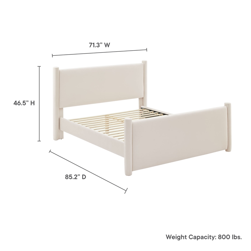 Maklaine Contemporary Performance Velvet Queen Platform Bed in Alabaster