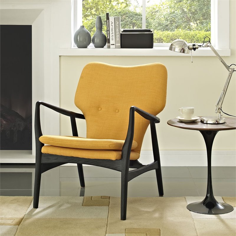 Maklaine Contemporary Upholstered Fabric Lounge Chair in Black Yellow