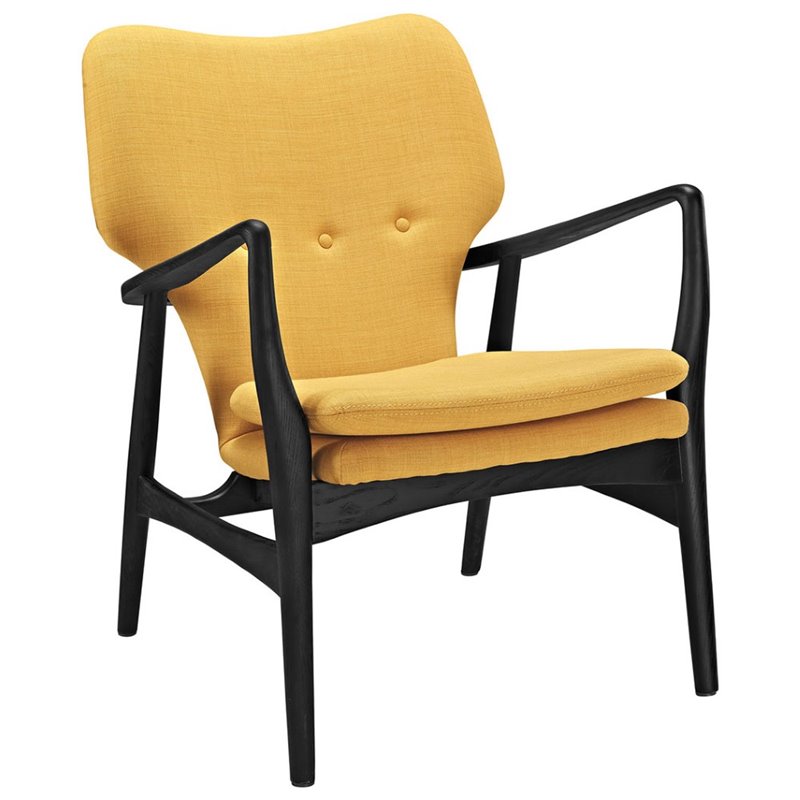Maklaine Contemporary Upholstered Fabric Lounge Chair in Black Yellow