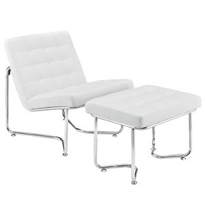 Maklaine Contemporary Upholstered Vinyl Lounge Chair in White