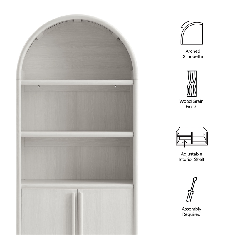 Maklaine Contemporary Tall Arched Display Cabinet Bookcase in Ash