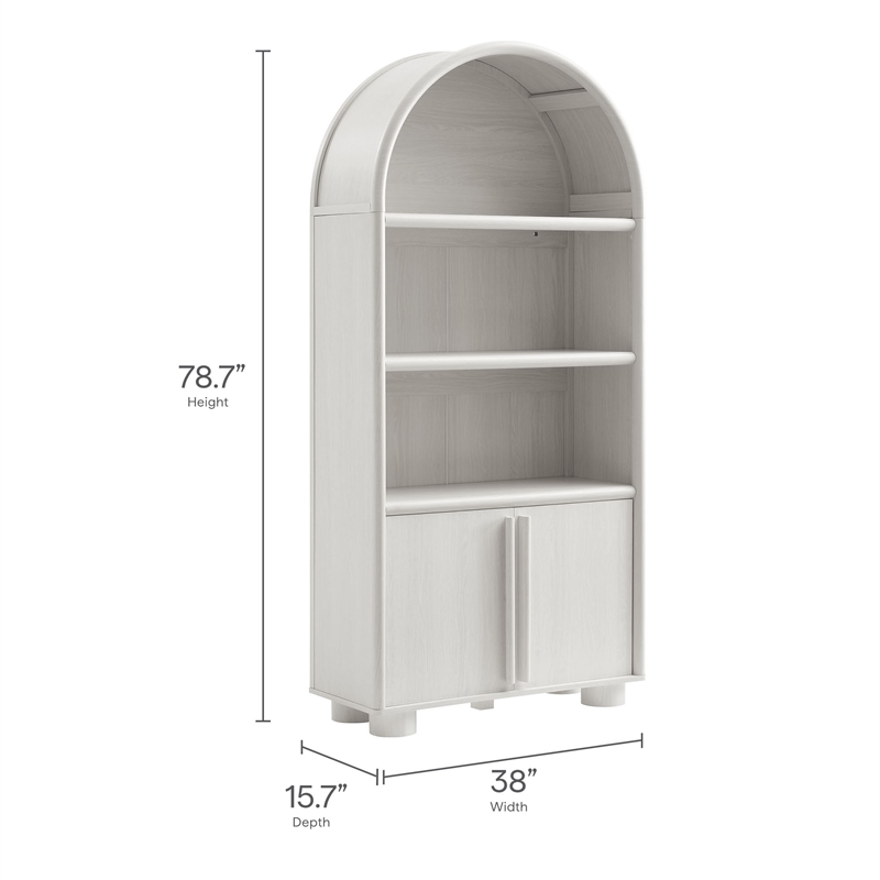 Maklaine Contemporary Tall Arched Display Cabinet Bookcase in Ash
