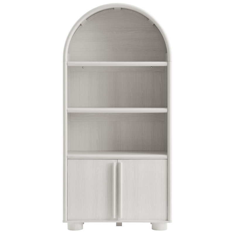 Maklaine Contemporary Tall Arched Display Cabinet Bookcase in Ash