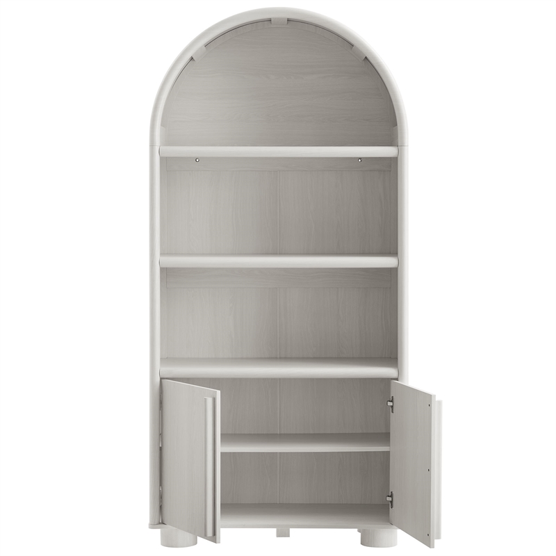 Maklaine Contemporary Tall Arched Display Cabinet Bookcase in Ash