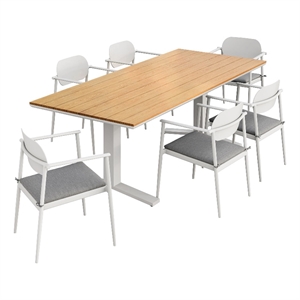 Maklaine 7-Piece Outdoor Patio Aluminum Dining Set in White Light Gray