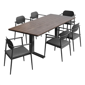 Maklaine 7-Piece Outdoor Patio Aluminum Dining Set in Charcoal