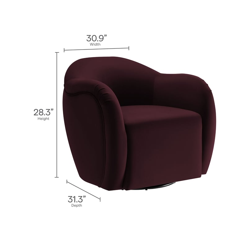Maklaine Contemporary Performance Velvet Swivel Armchair in Mulberry