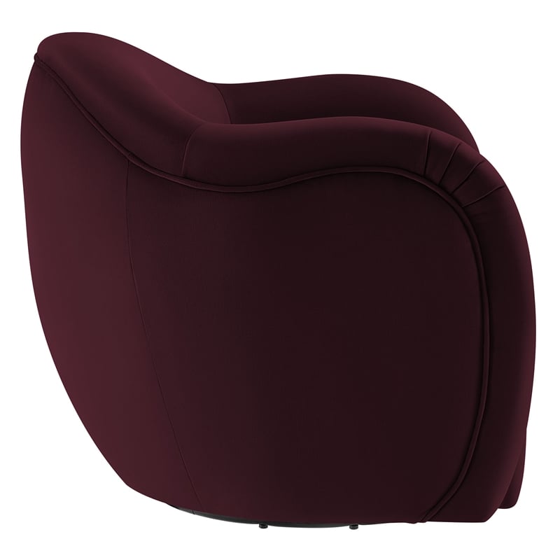 Maklaine Contemporary Performance Velvet Swivel Armchair in Mulberry