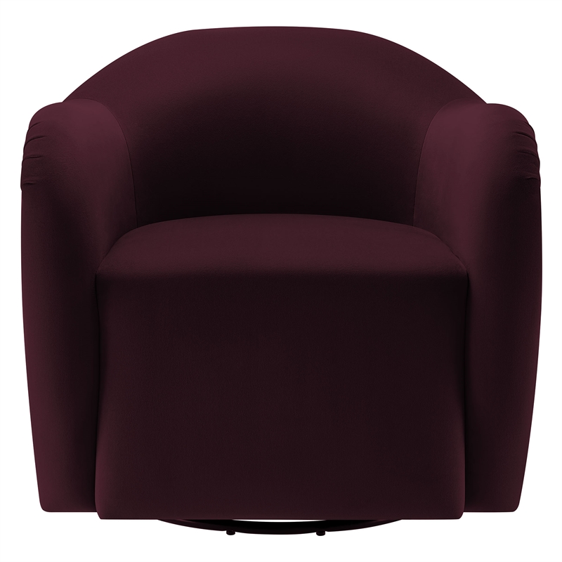Maklaine Contemporary Performance Velvet Swivel Armchair in Mulberry