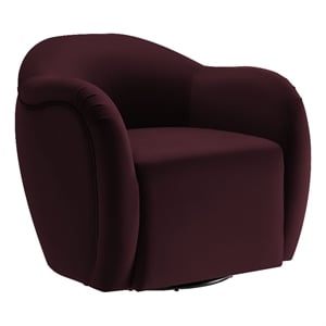 Maklaine Contemporary Performance Velvet Swivel Armchair in Mulberry