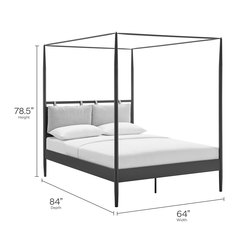 Maklaine 4-Poster Canopy Metal Queen Platform Bed in Charcoal