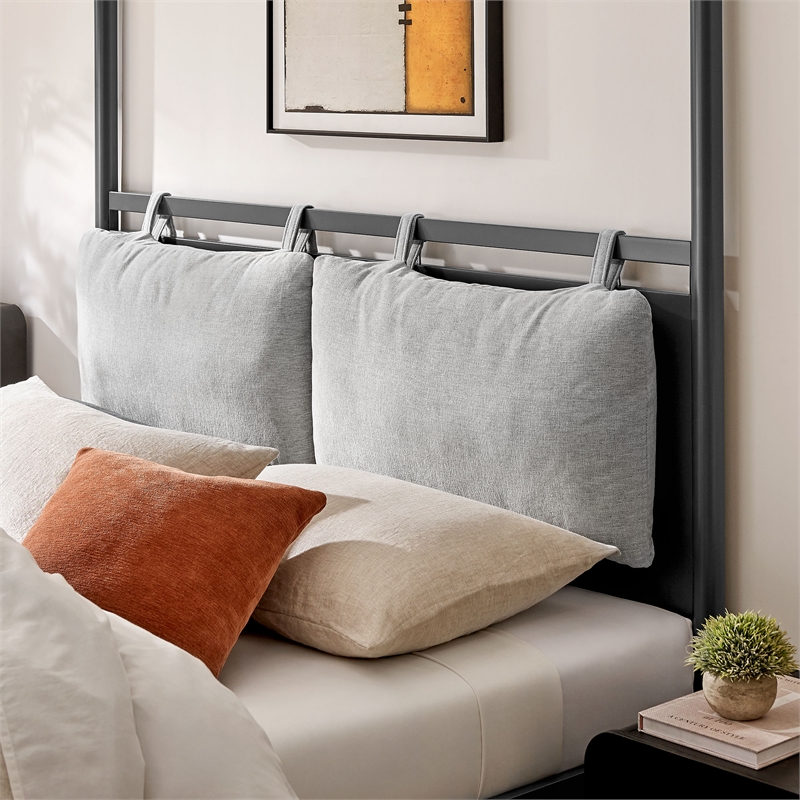 Maklaine 4-Poster Canopy Metal Queen Platform Bed in Charcoal