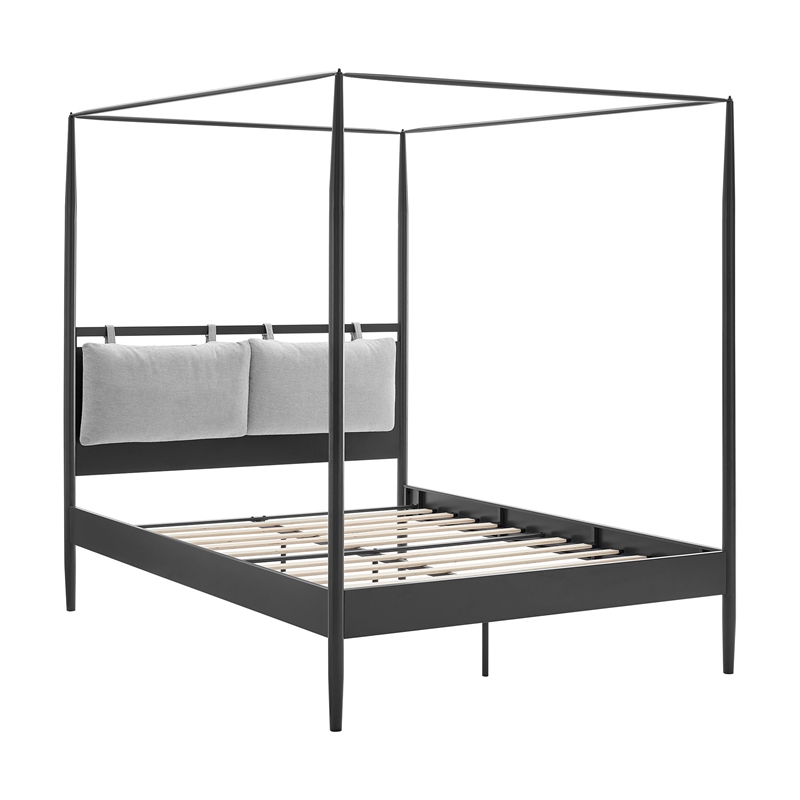 Maklaine 4-Poster Canopy Metal Queen Platform Bed in Charcoal