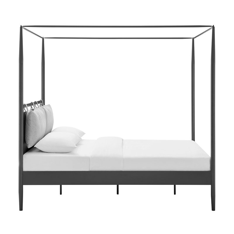 Maklaine 4-Poster Canopy Metal Queen Platform Bed in Charcoal
