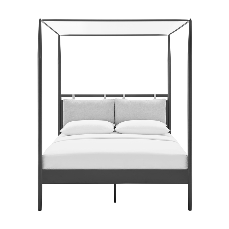 Maklaine 4-Poster Canopy Metal Queen Platform Bed in Charcoal